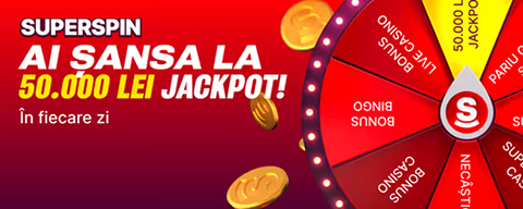 Promo banner: SuperSpin — ai sansa la 50.000 LEI jackpot!