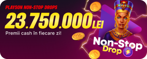 Promo banner: Playson Non-Stop Drops — 23.750.000 LEI premii cash în fiecare zi!