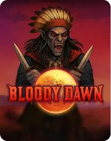 Slot: Bloody Dawn — personaj vârcolac cu sabie, fundal roșu întunecat, temă horror