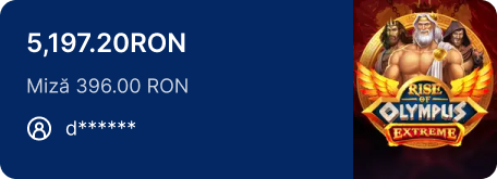 Câștigător d******: 5.197,20 RON la slotul Super Olympus Extreme, cu miză de 396,00 RON