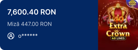 Câștigător b******: 7.600,40 RON la slotul Extra Crown 40 Lines, cu miză de 447,00 RON